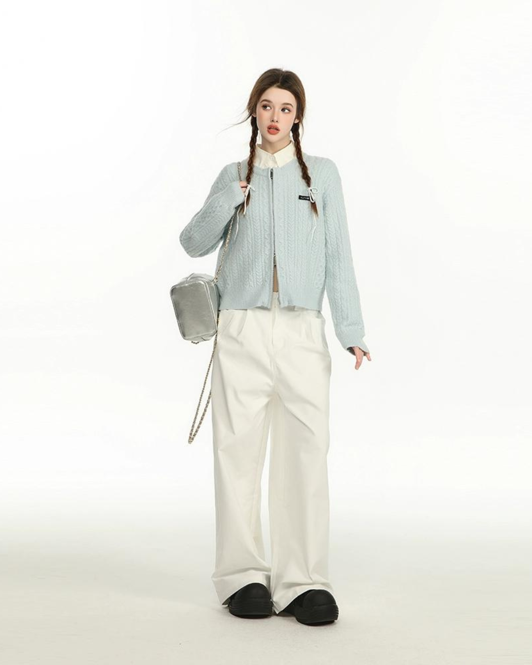 Double Zip Knit Tops / Plaid Mini Skirt CYN0126