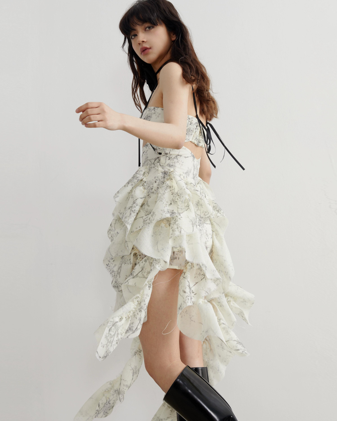 Ruffle Art Print Dresses JNS0002
