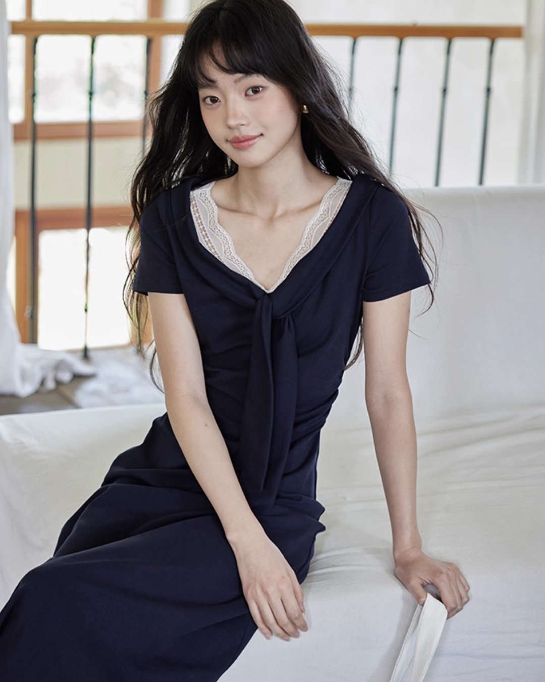 V-neck Navy Blue Dress SMS0025