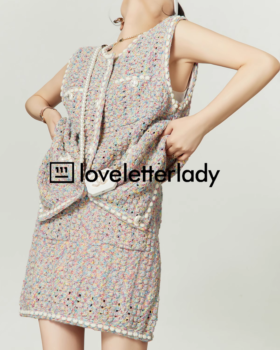 Tweed Knit Vest / Knit Skirt LLA0420
