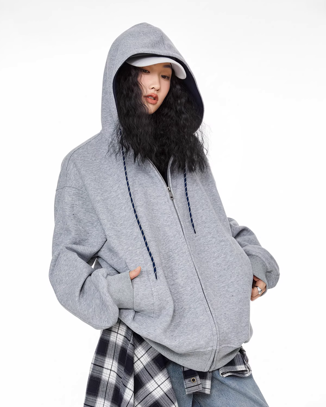Oversized Drawstring Full Zip Hoodie ICM0073