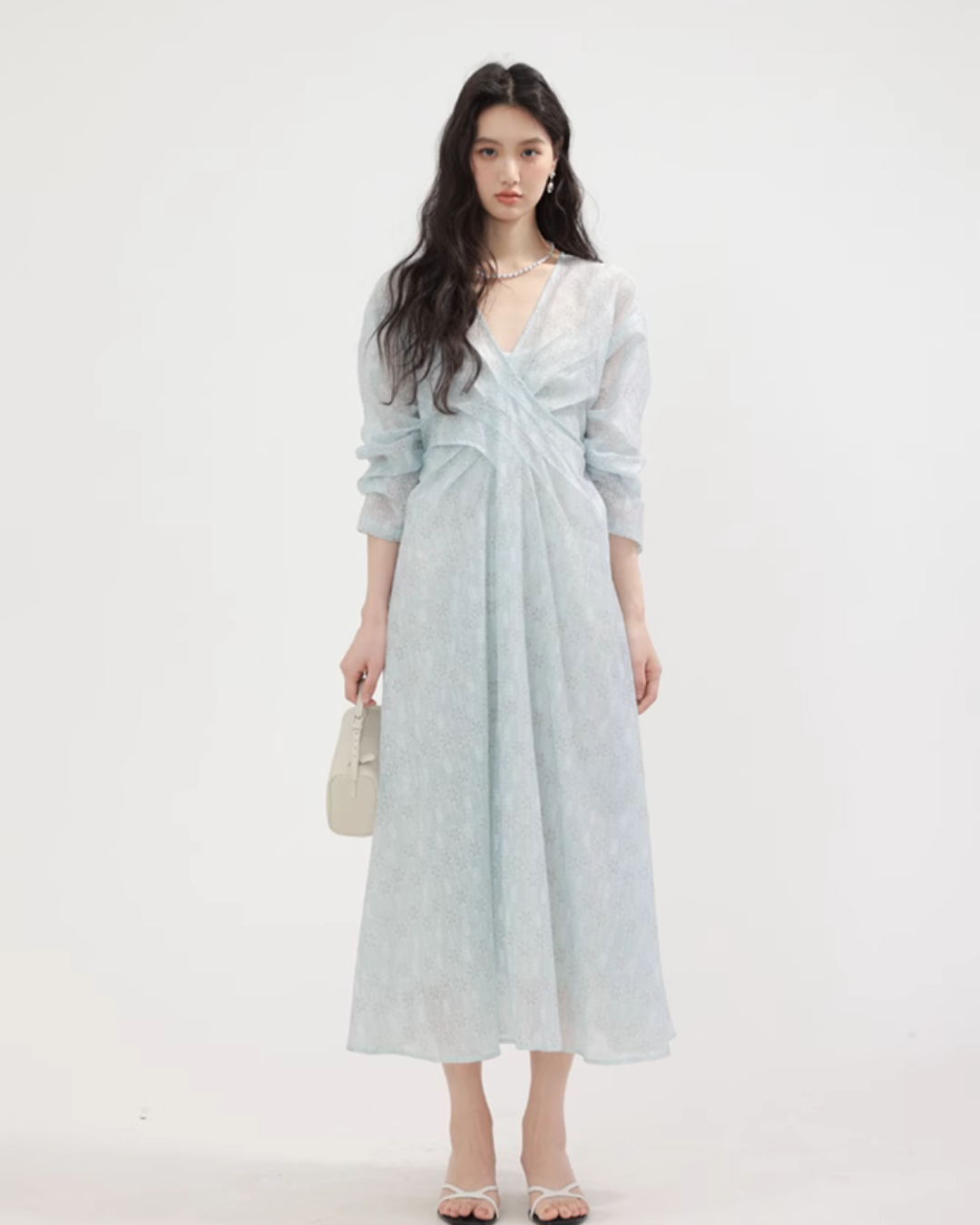 V-Neck Floral Patterned Long Dress CHS0003