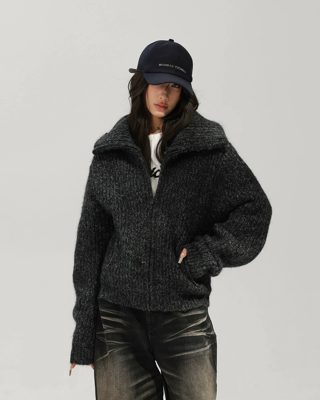 Oversized Knit Zip-Up Jacket ACS0388