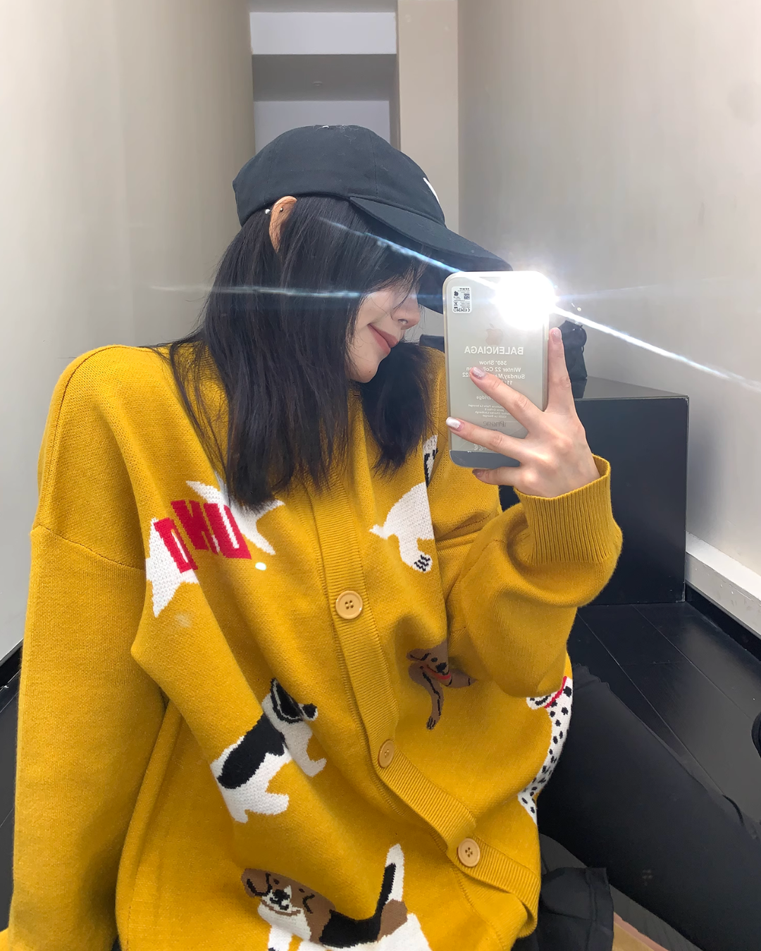 Dog Print Round Neck Knit Cardigan YLS0590