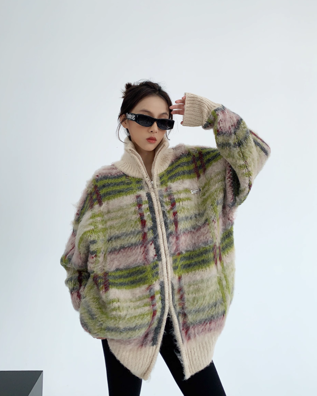Double Zip Plaid Oversized Knit YLS0391