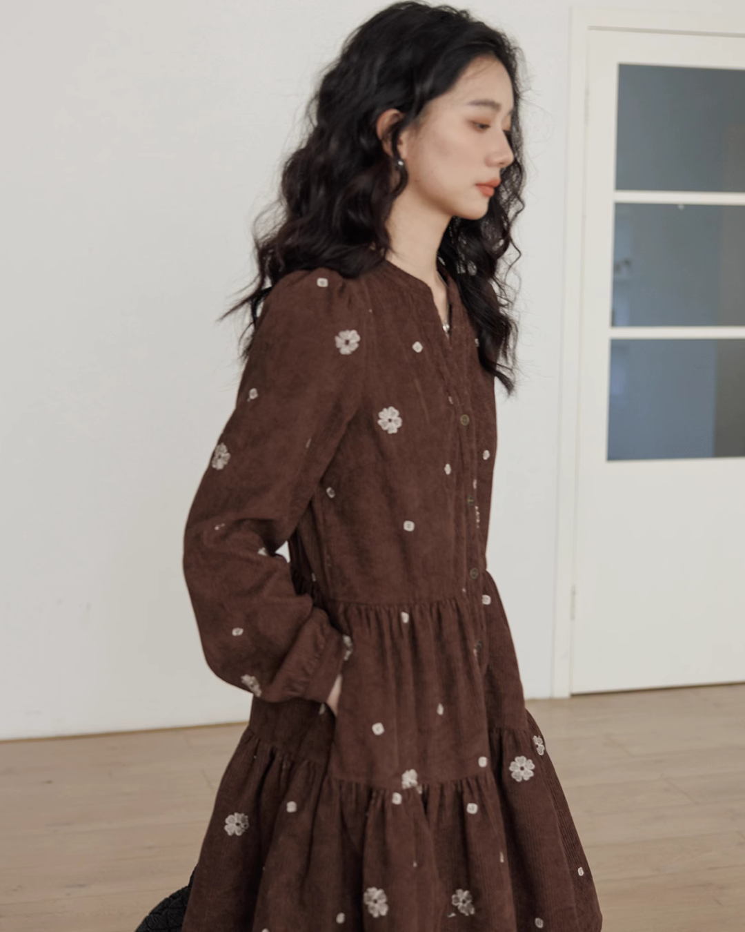 V-Neck Flower Embroidered Dress VAS0001