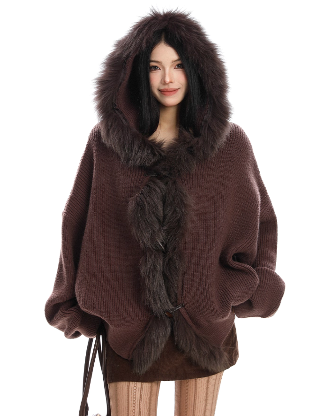 Fur Hood Zip Up Knit BGS0018