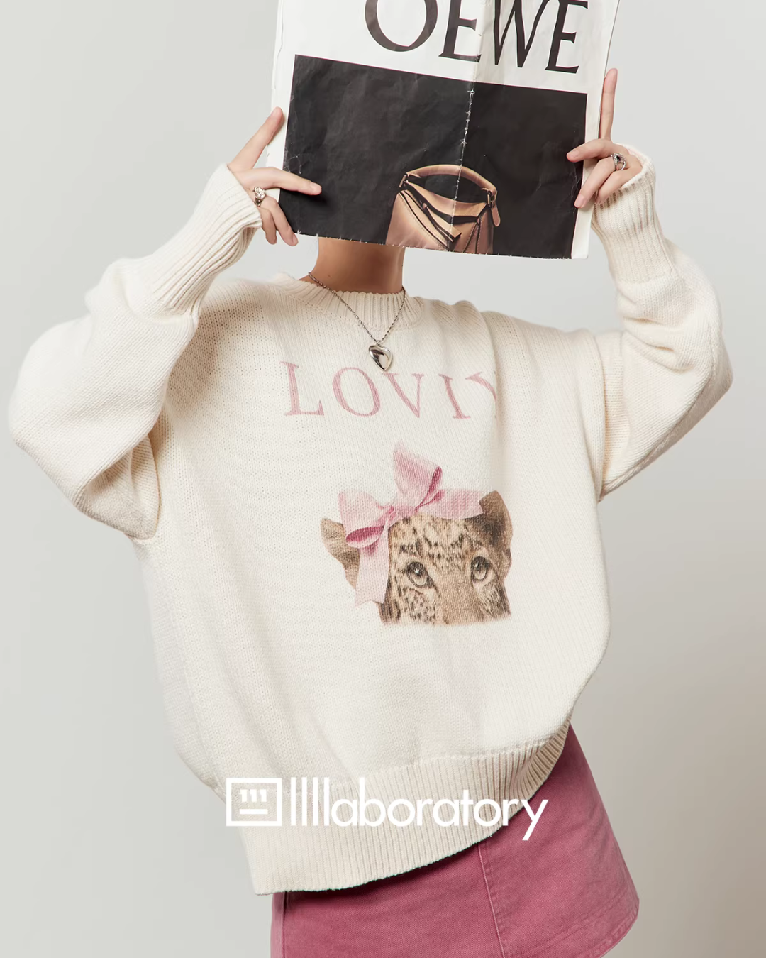 Tiger Loose Knit Top / Pink Mini Skirt LLA0617