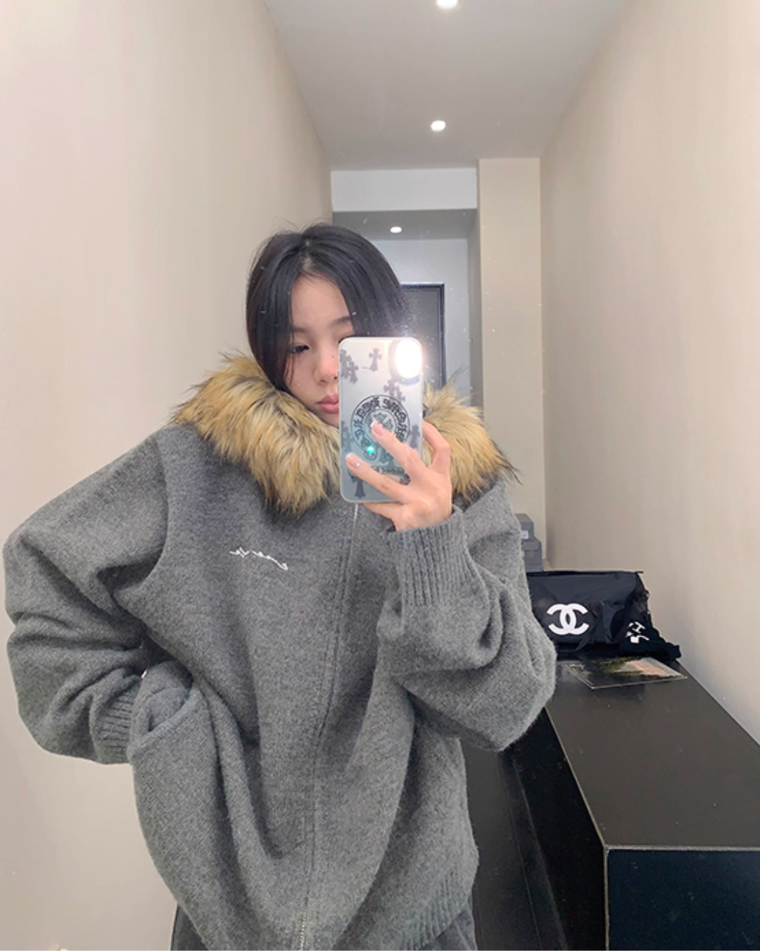 Fur Hood Knit Hoodie YLS0979