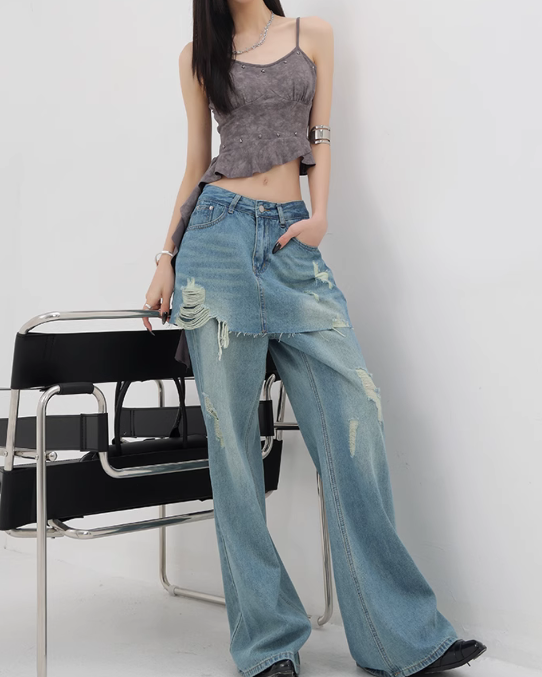 Faux Skirt Denim Pants KNH0012