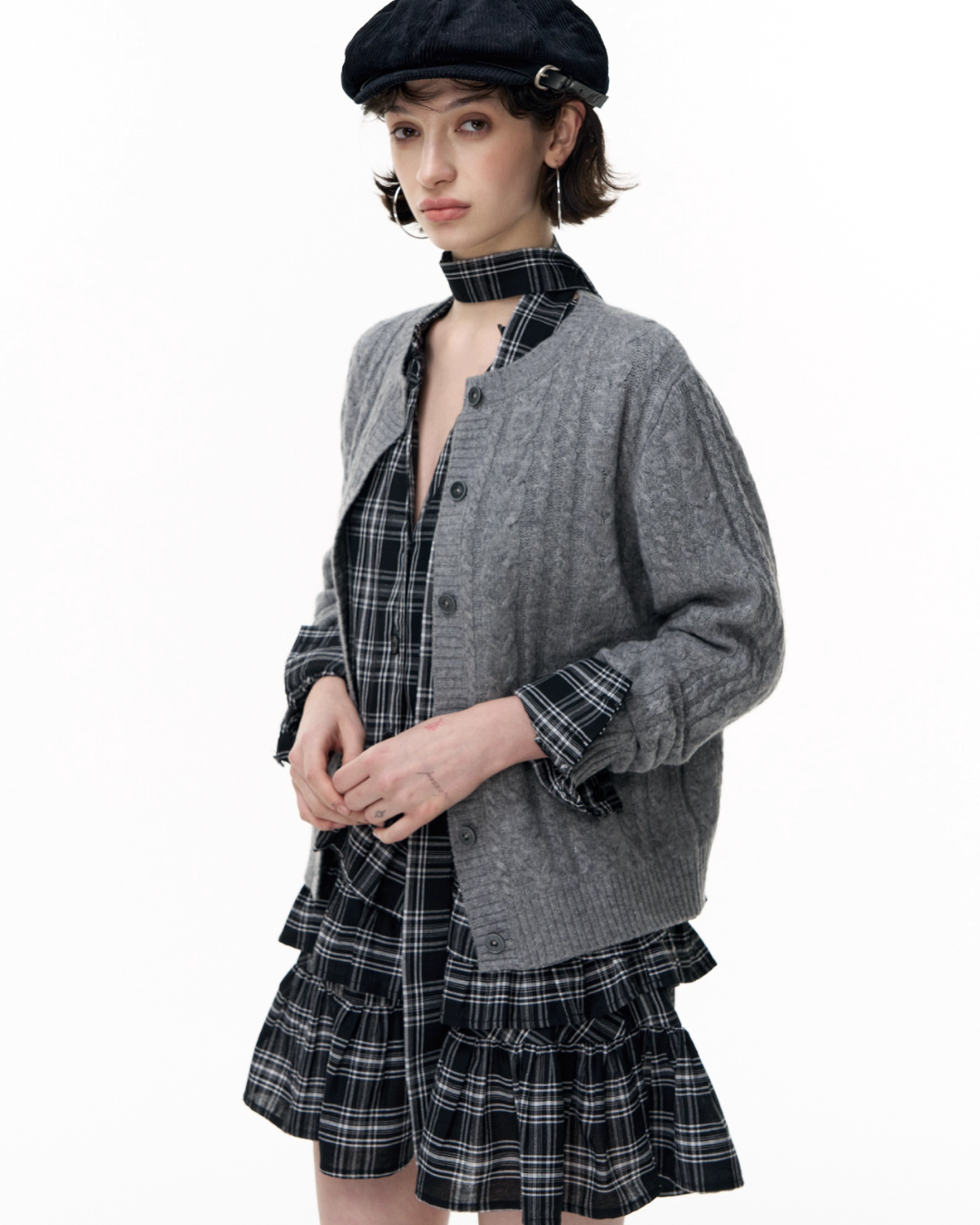 Plaid Ruffled Long Sleeve Shirt SHE0009