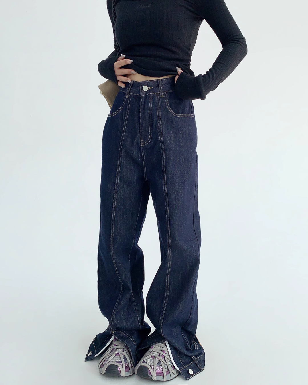 Stitch Design Wide Denim Pants YLS0540