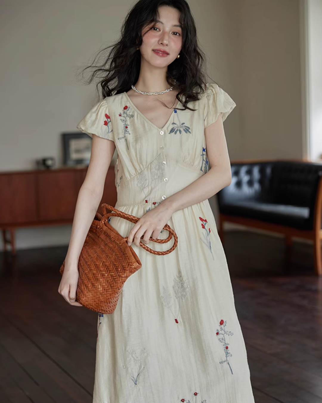 V-Neck Floral Flare Dress SMS0005