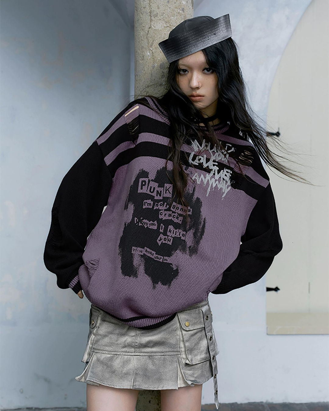 Striped Ripped Graffiti Sweater CEN0025
