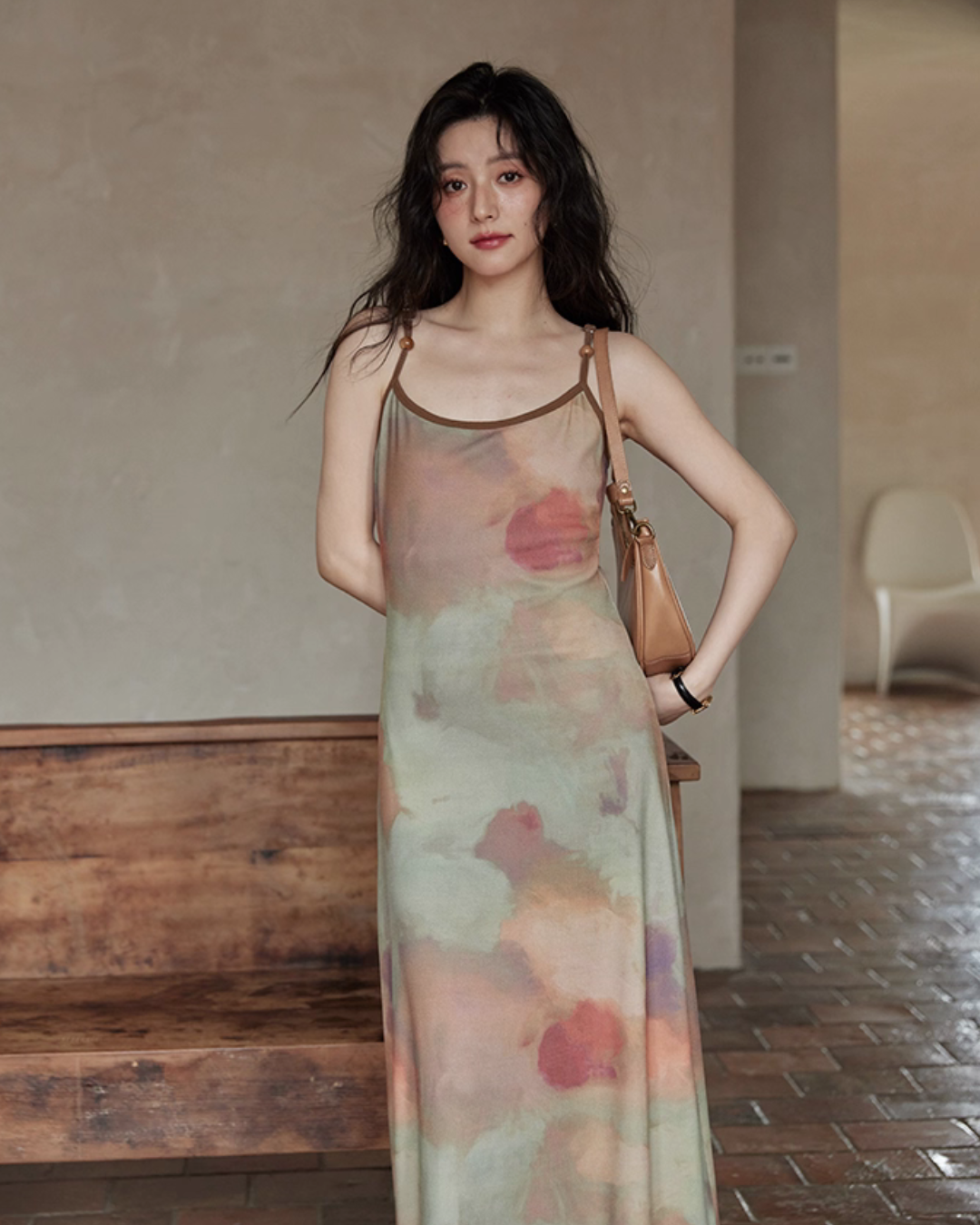 Marble Pattern Camisole Long Dress SMS0013
