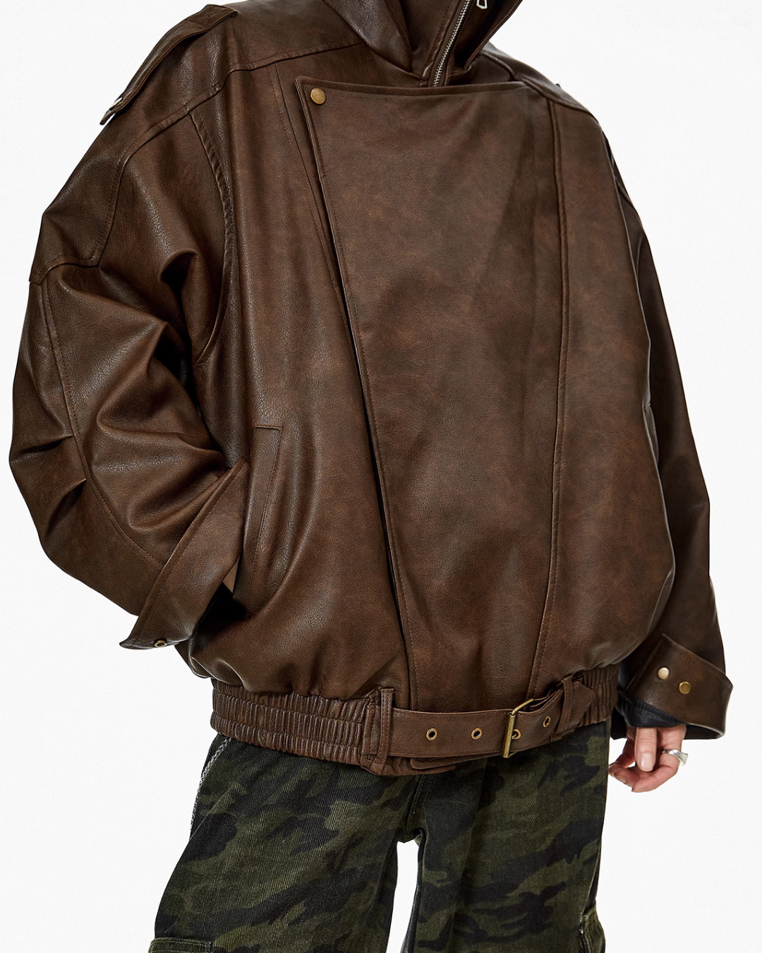 Stand Collar Volume Leather Jacket ICM0063