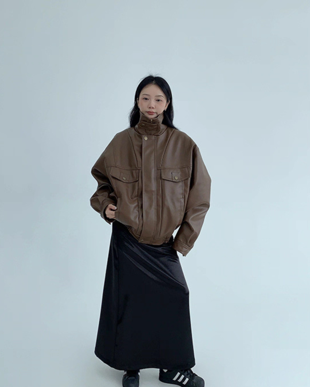 Stand Collar Fake Leather Blouson YLS0909