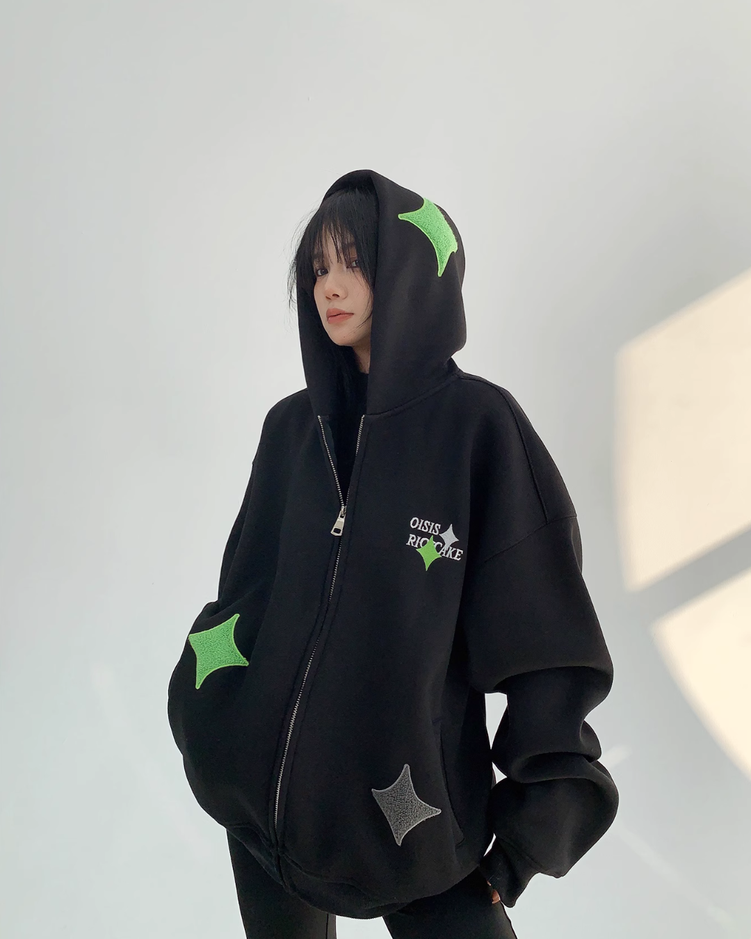 Diamond Patch Zip Hoodie YLS0609