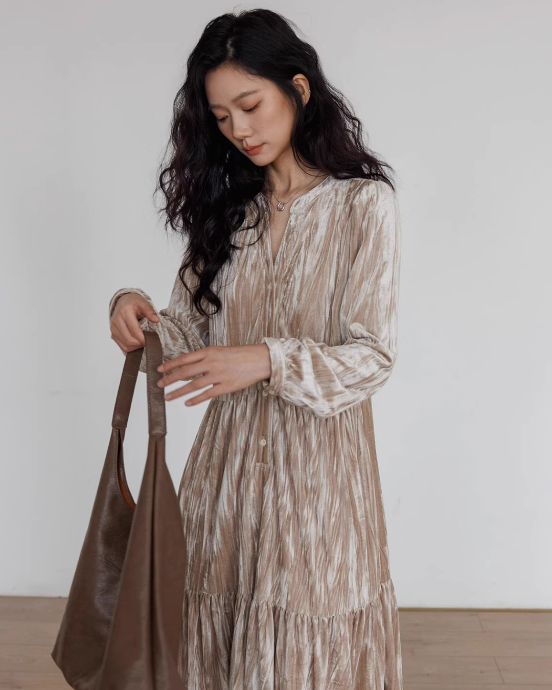 V-Neck Velvet Long Dress VAS0144