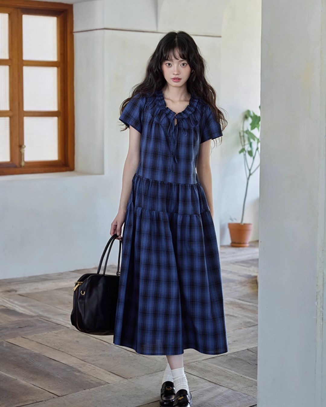 Checkered Long Flare Dress SMS0024