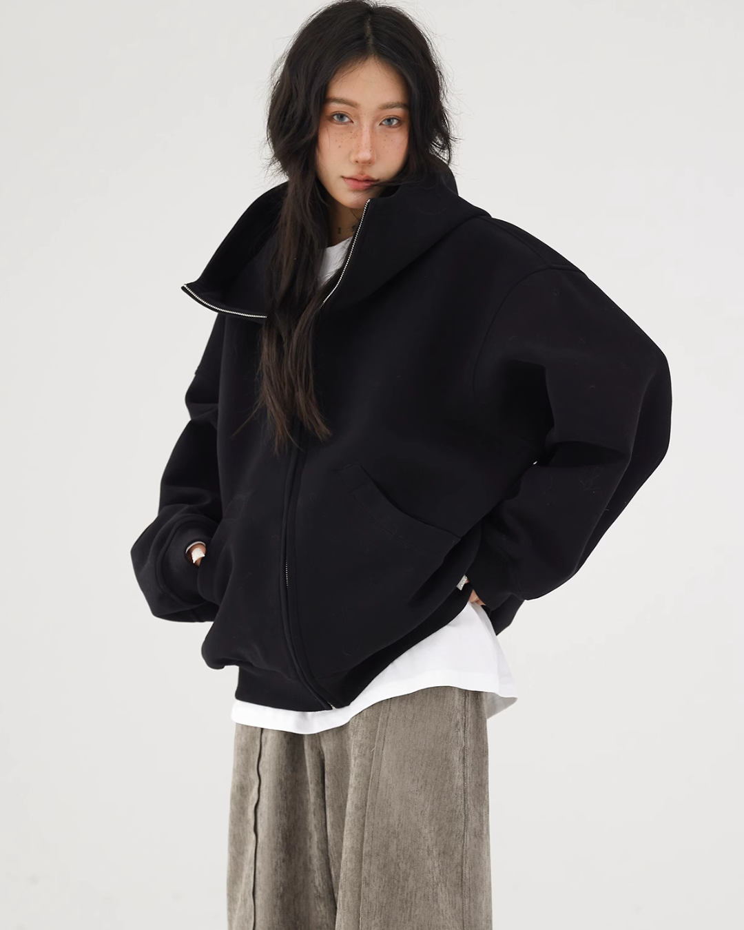 Volume Stand Neck Zip Hoodie ACS0175