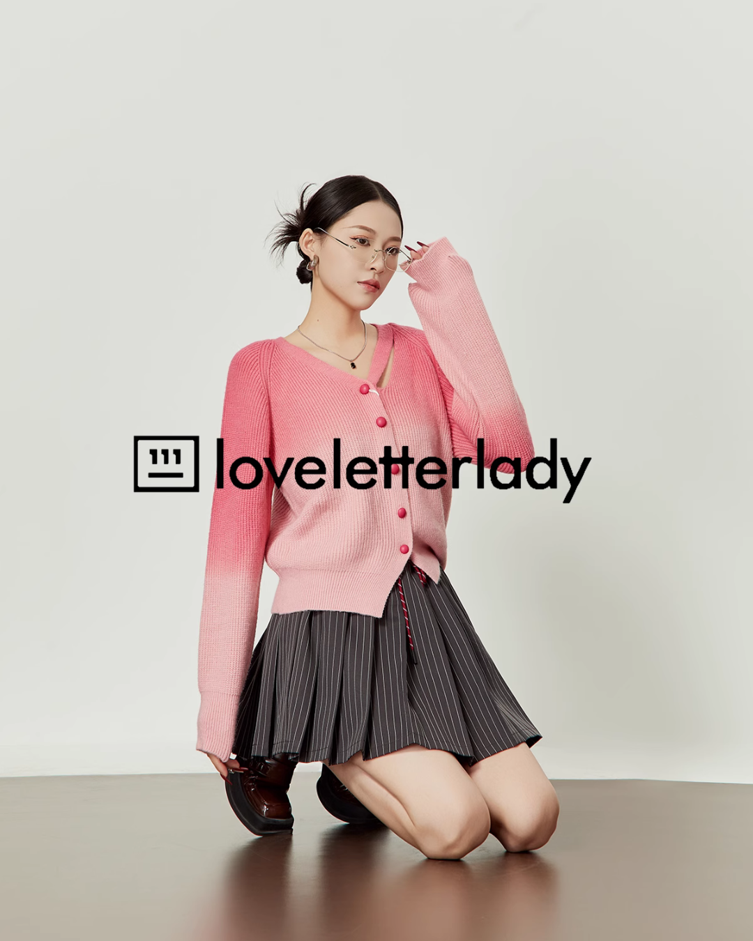 Pink Gradient Knit Cardigan LLA0417