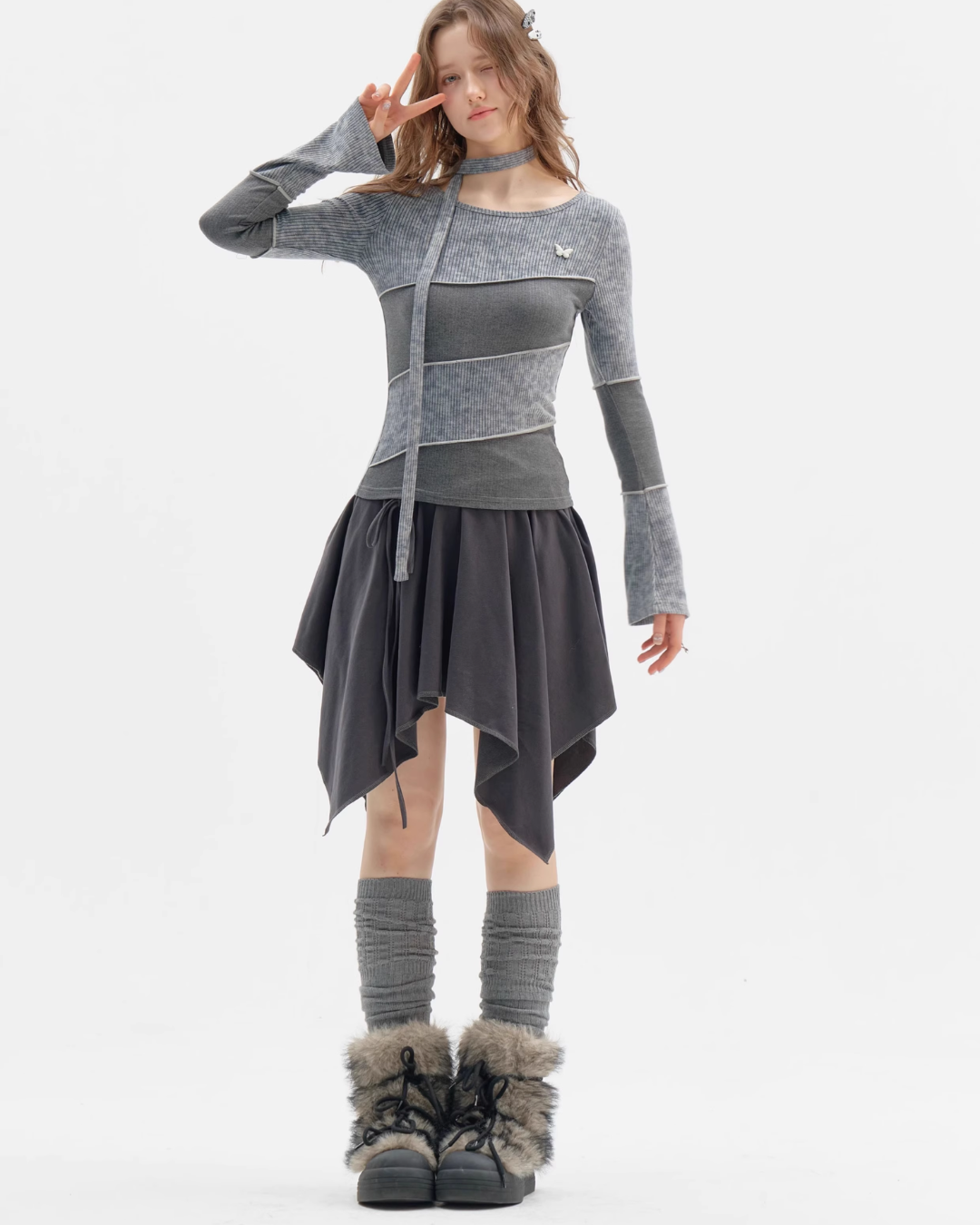Diagonal Design Top with Choker ZZF0362