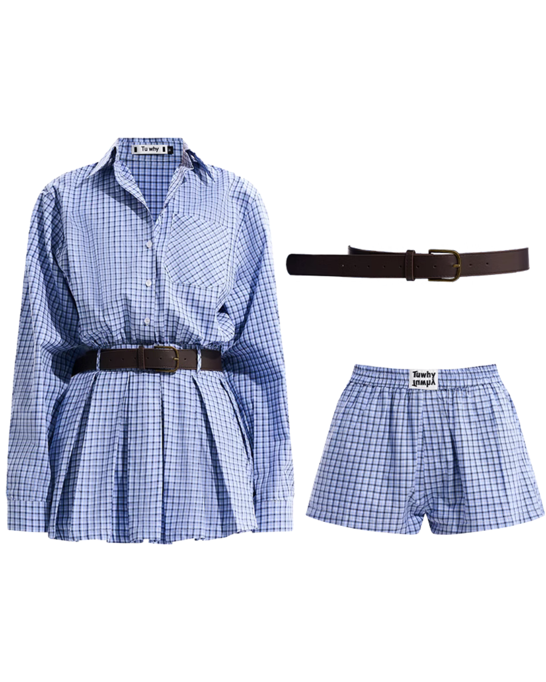 Plaid Pleated Shirt Dress TUW0006