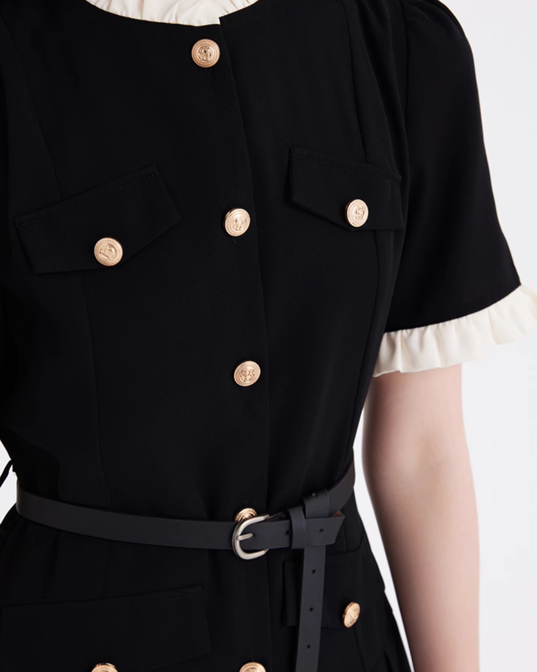 Gold Button Mini Dress LSN0014
