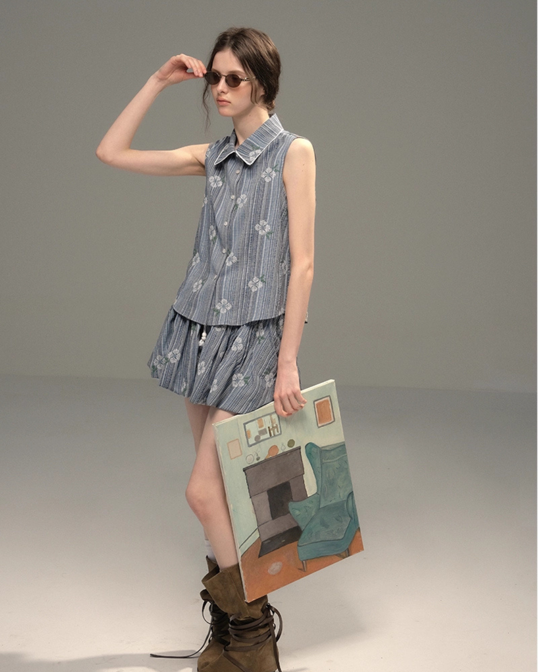 Flower Shirt Vest / Balloon Mini Pants USY0008