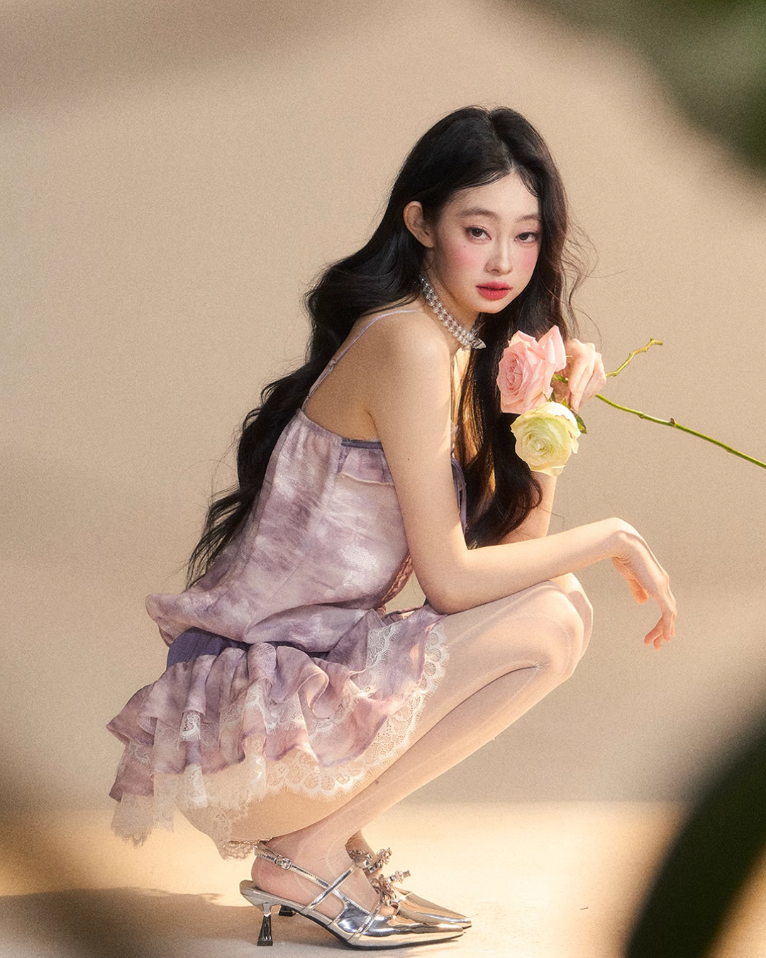 French Purple Frill Dress LAS0021