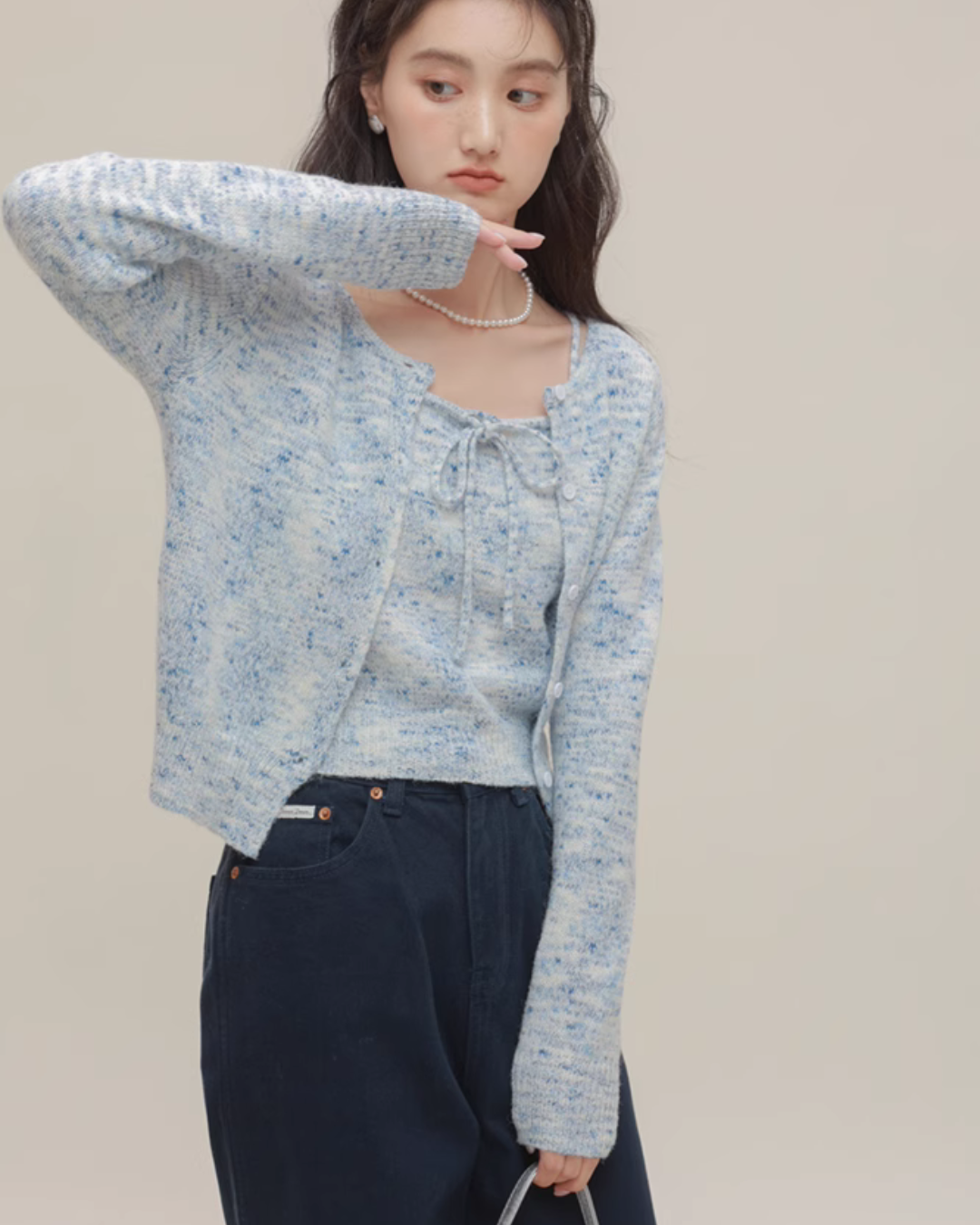Mix Fancy Knit Cardigan / Knit Camisole CHS0007