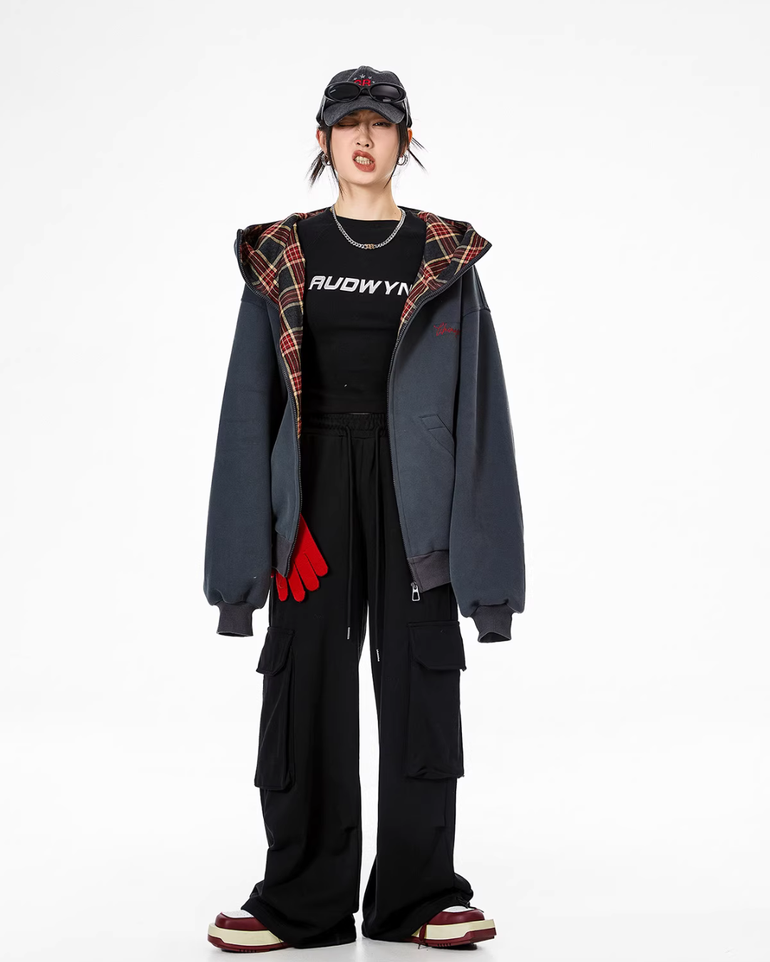 Retro Plaid Stitched Zip Hoodie ICM0069