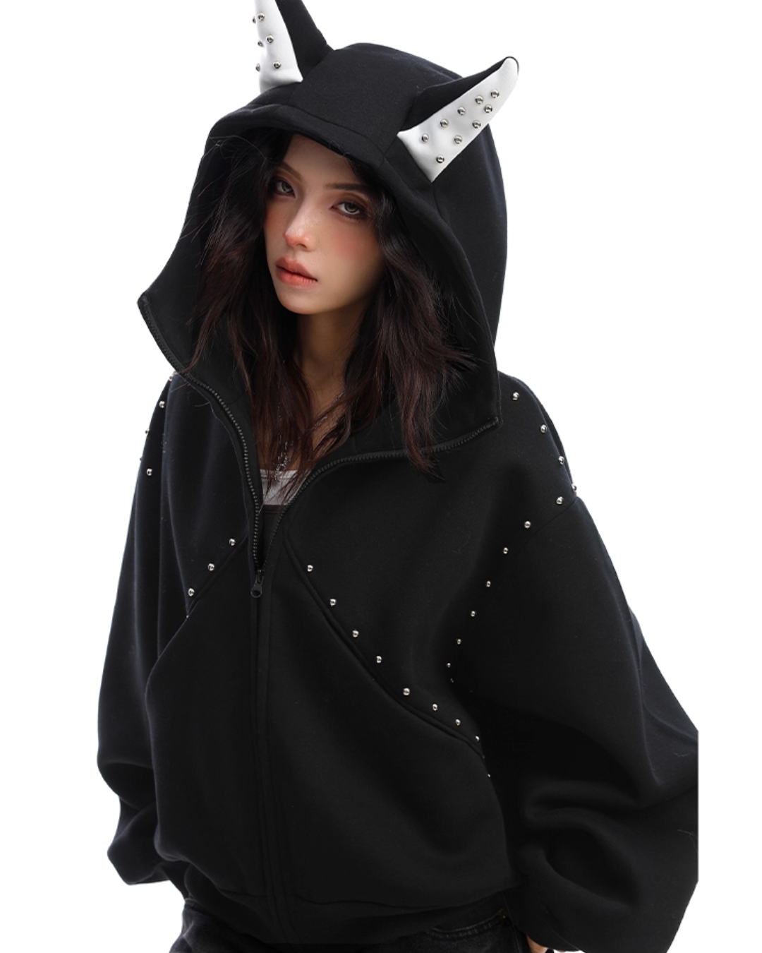 Ear Design Studded Hoodie BGS0022