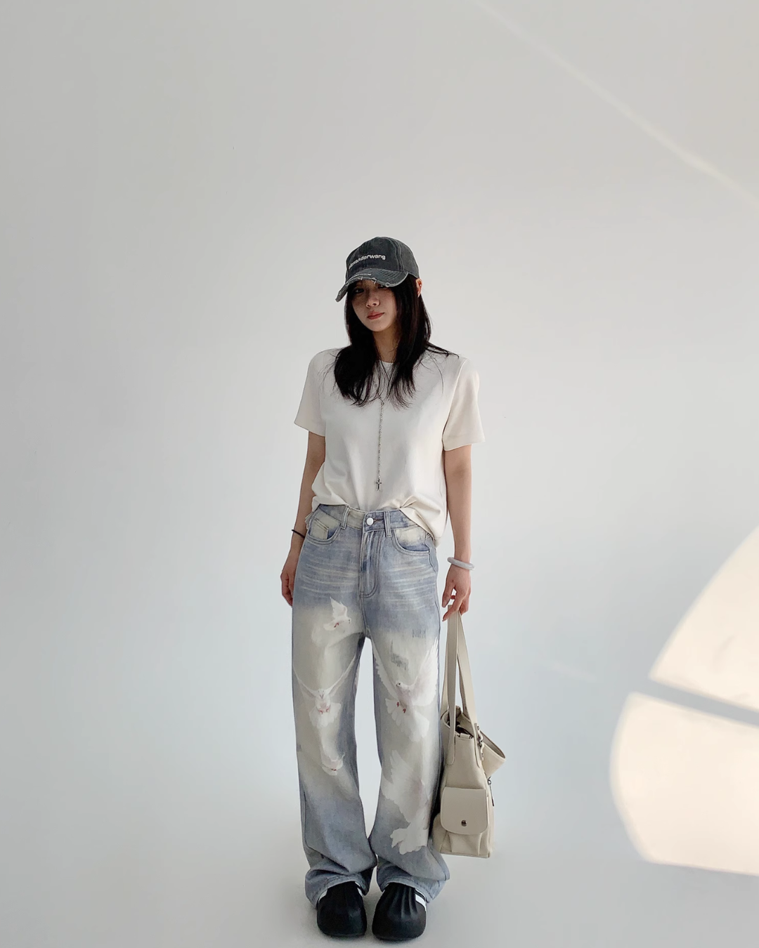 Bird Print Wide Denim Pants YLS0825