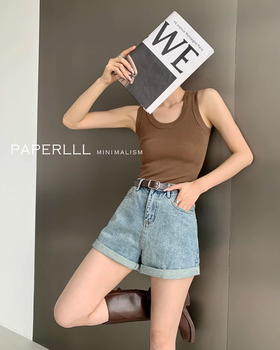 High Waisted Rolle Denim Shorts PPR0008