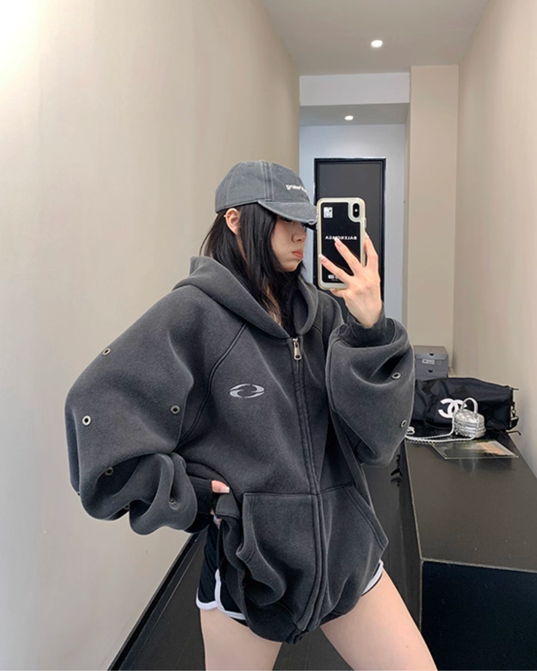 Hollow Out Zip Up Hoodie YLS0988