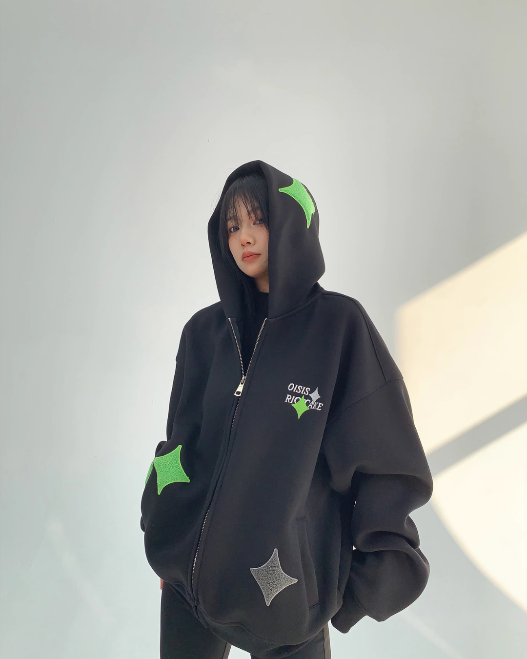 Diamond Patch Zip Hoodie YLS0609