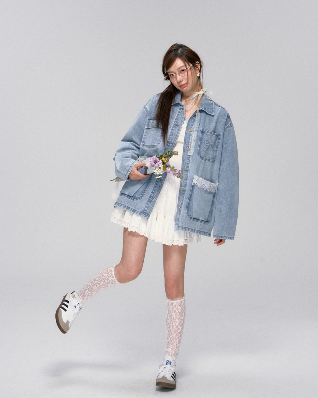 Lace Pocket Denim Jacket / Cropped Lace Camisole ASG0029