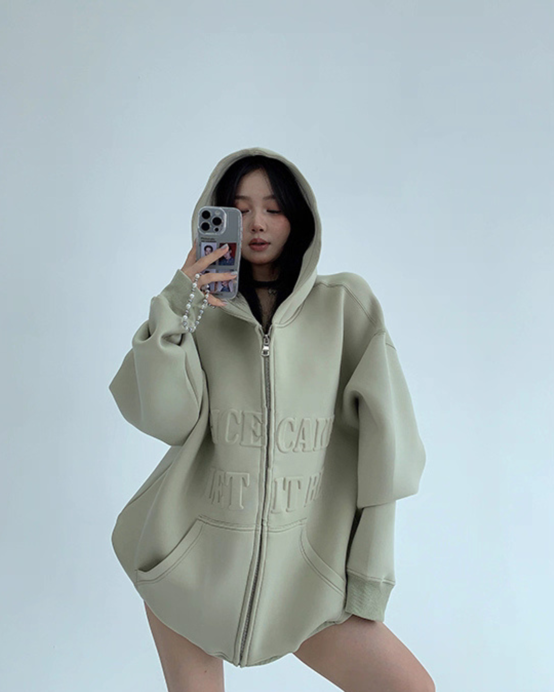Embossed Logo Zip Hoodie YLS0910