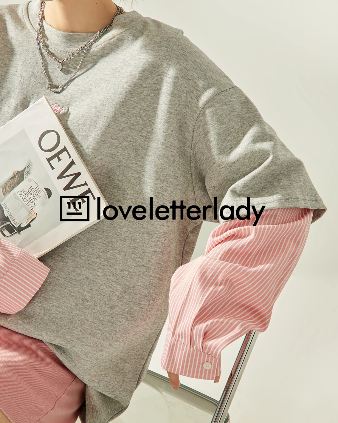 Pink Striped Shirt Layered Short Sleeve T-Shirt LLA0418