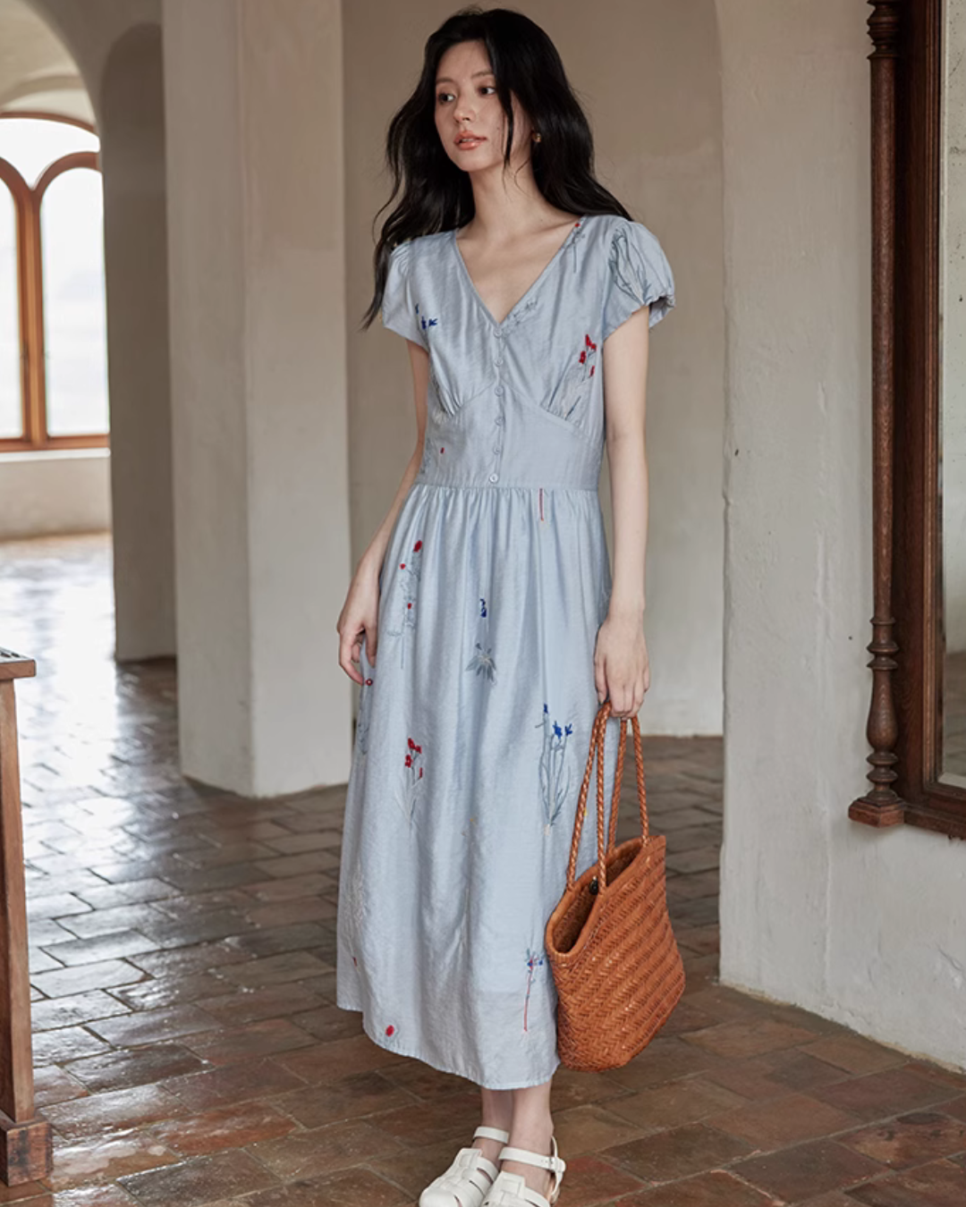 V-Neck Floral Flare Dress SMS0005