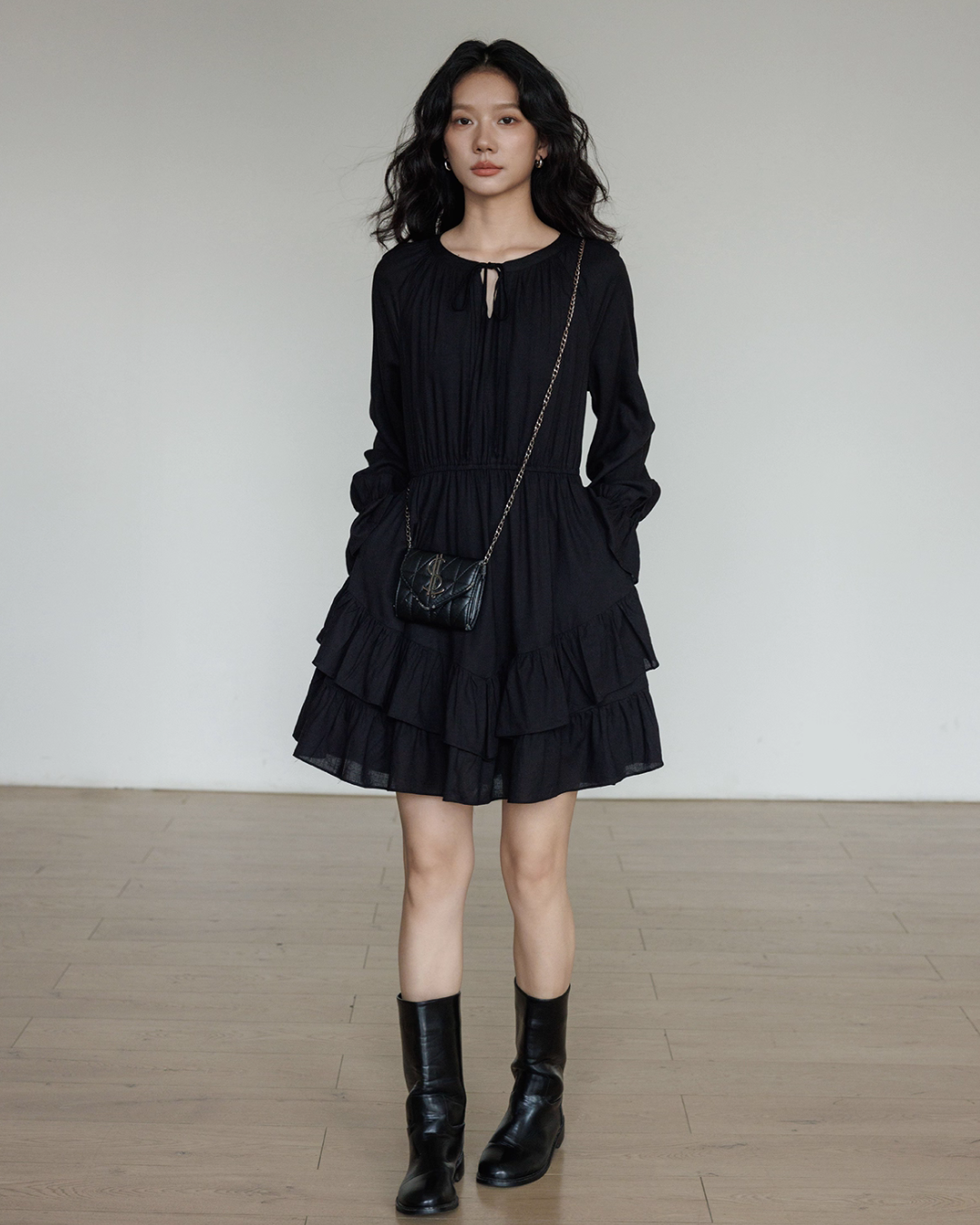 Round Neck Linen Long Sleeve Dress VAS0152