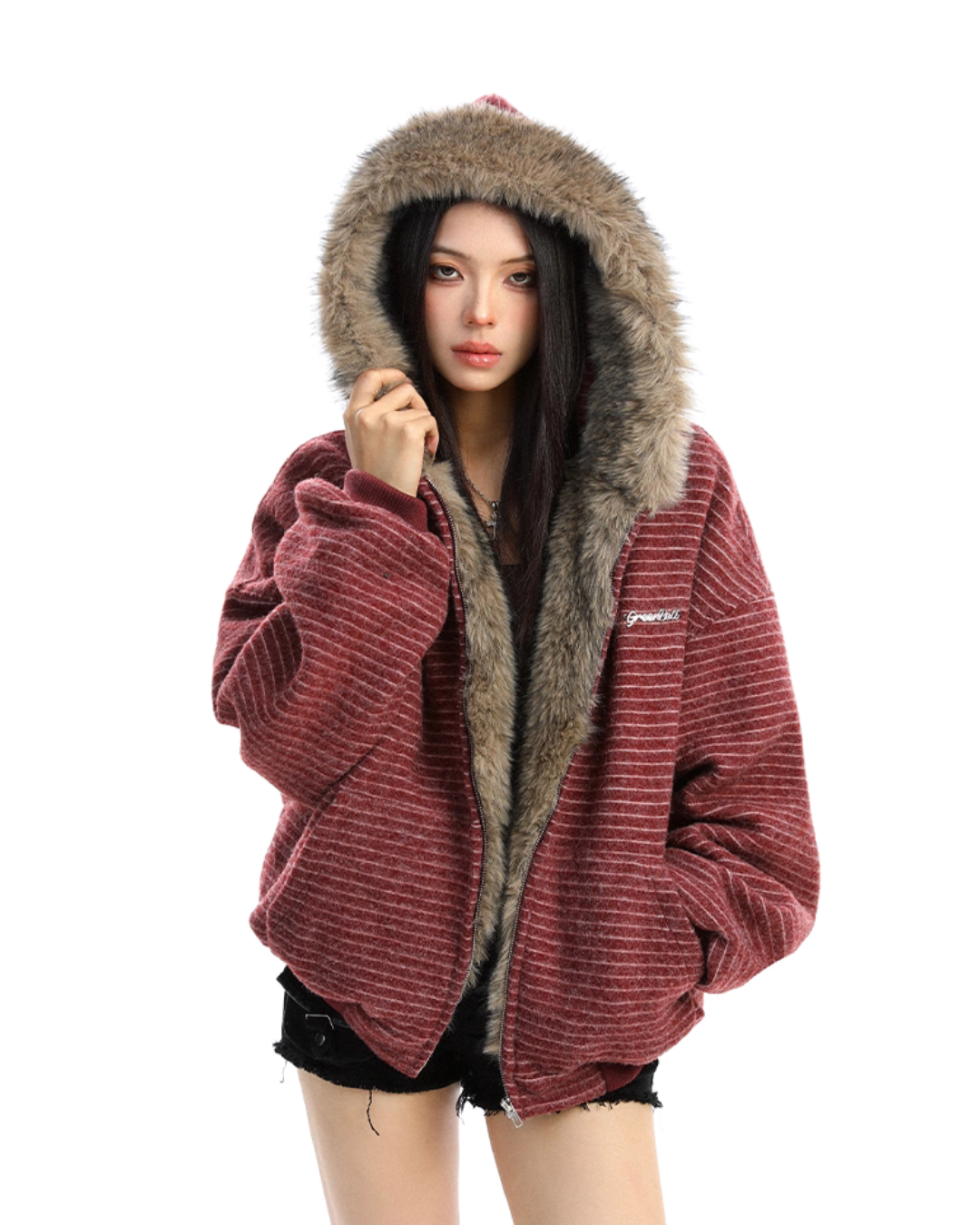 Inner Fur Thin Stripe Zip Hoodie BGS0032