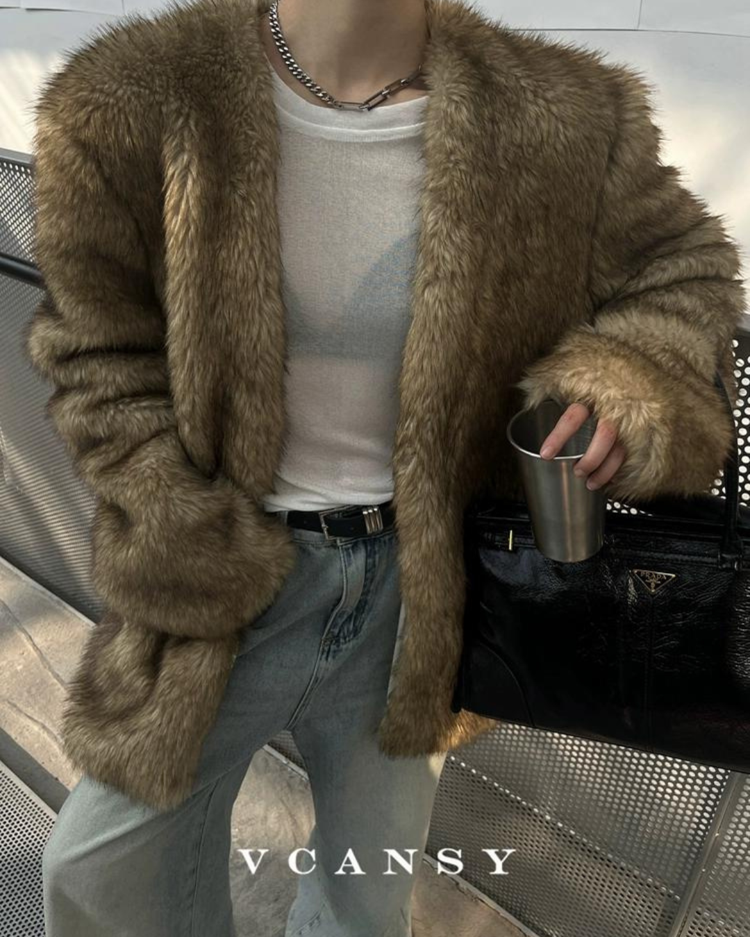 No Collar Volume Fur Coat VCY0046