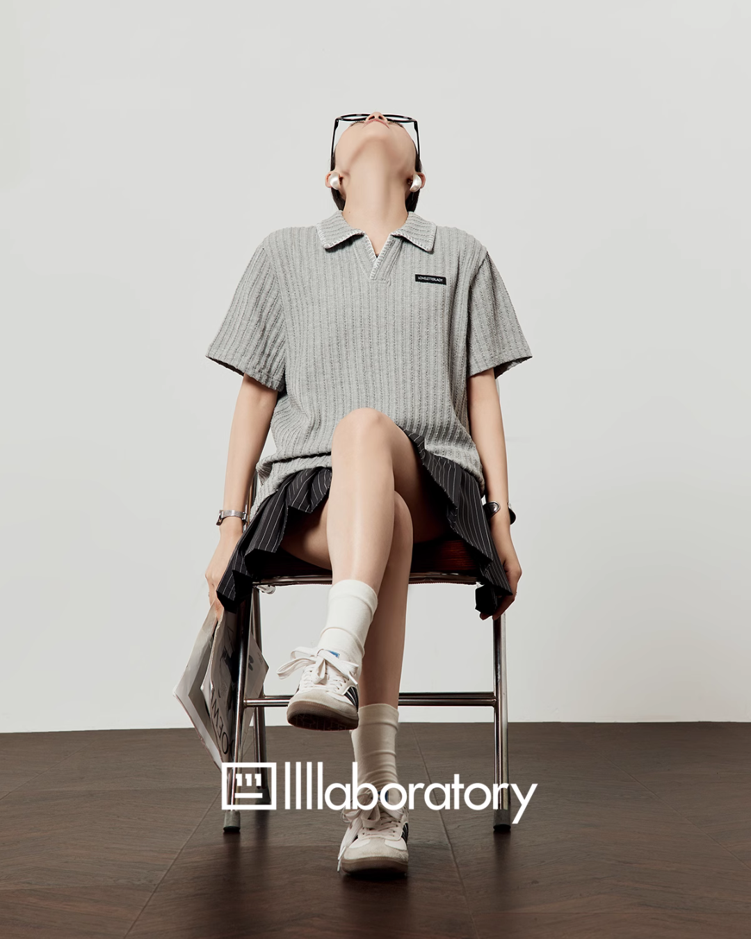 Polo Knit Relax Tops / Stripe Pleated Skirt LLA0490