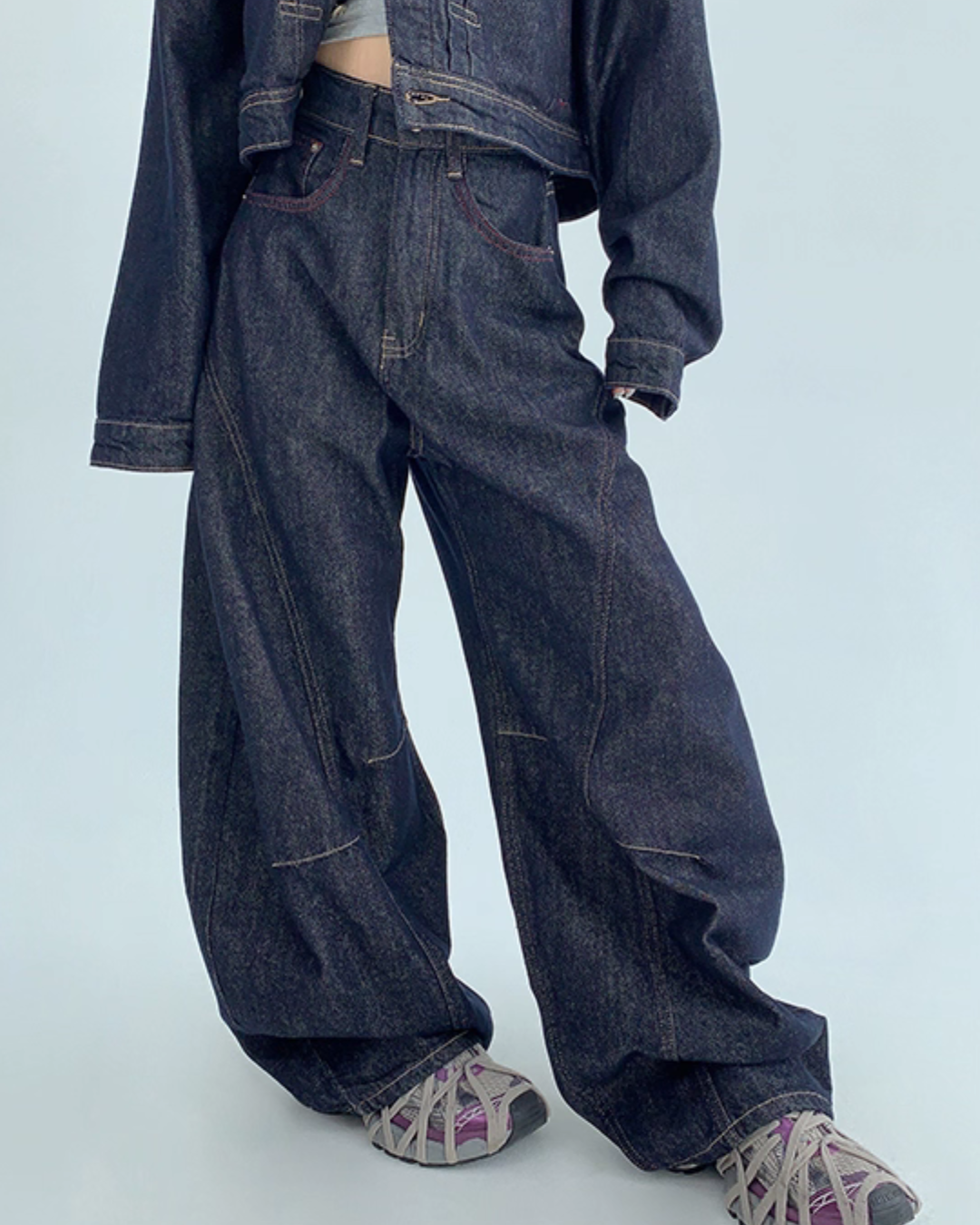 Dark Blue Denim Jacket / Wide Denim Pants YLS0912
