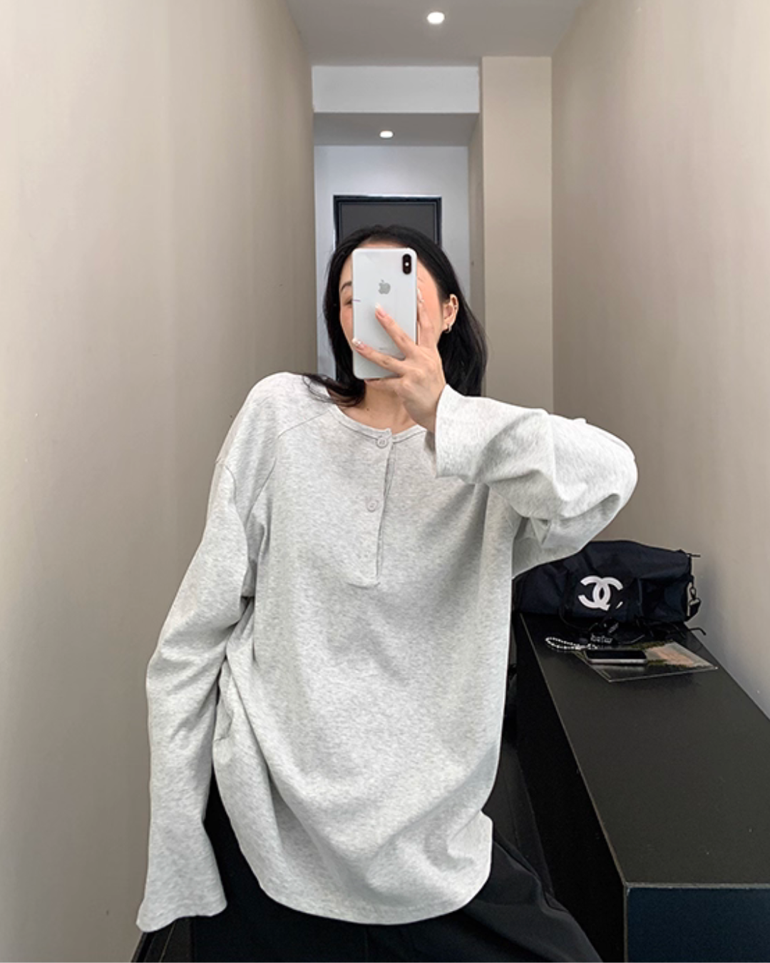 Half Button Loose Top YLS0985