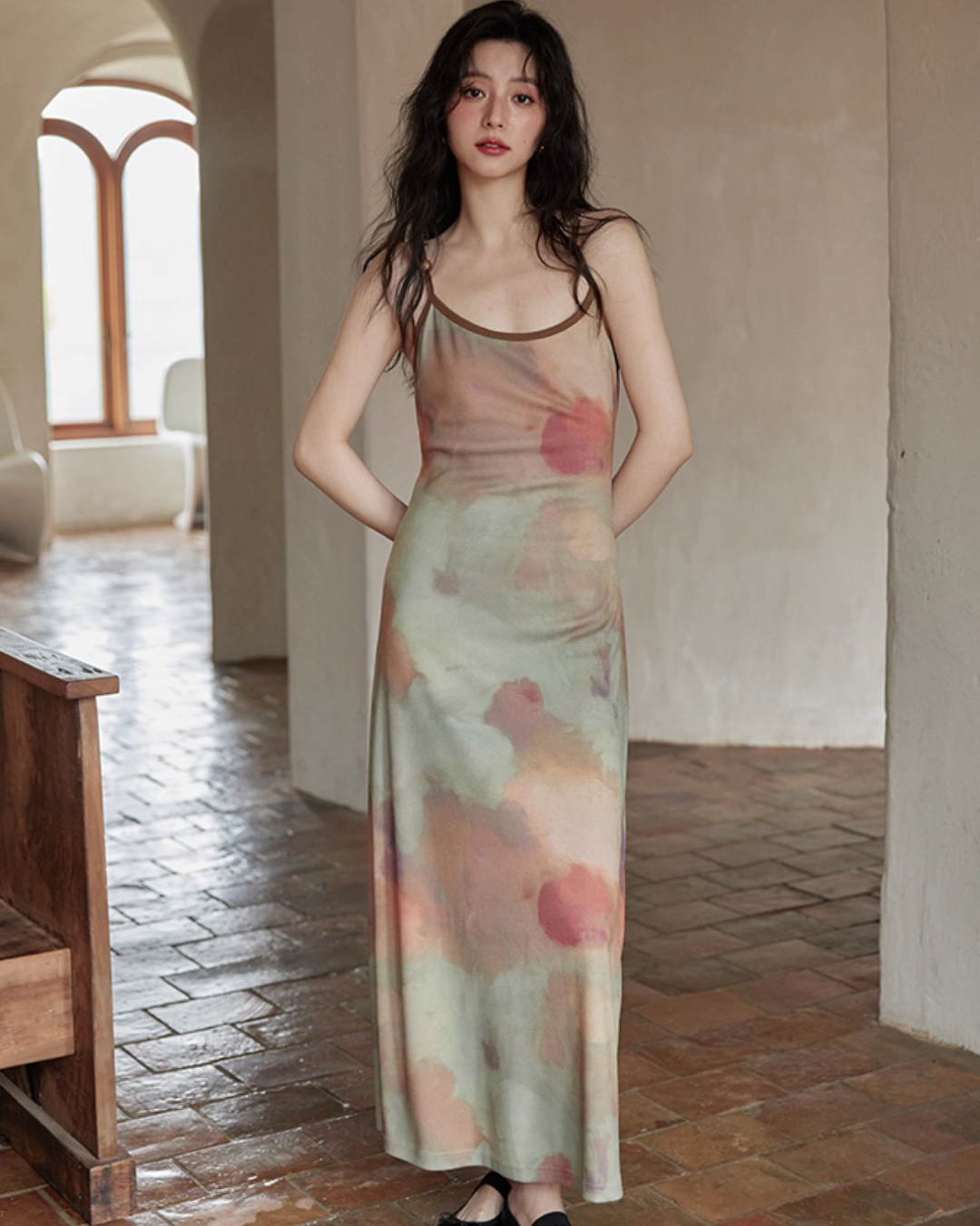 Marble Pattern Camisole Long Dress SMS0013