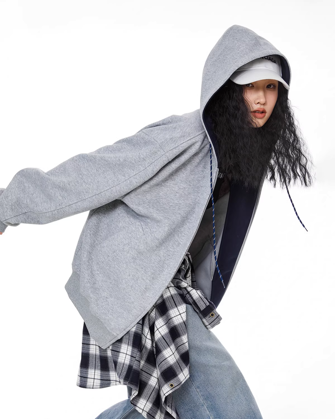 Oversized Drawstring Full Zip Hoodie ICM0073